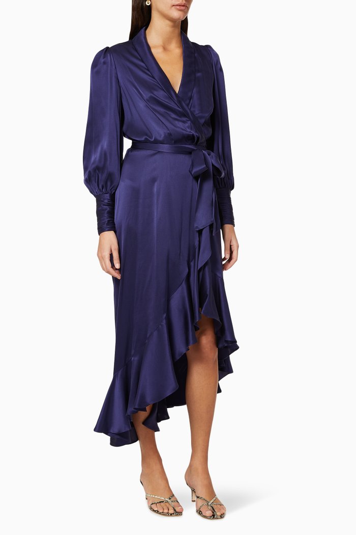

Silk Wrap Midi Dress, Purple