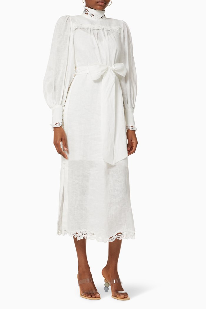 

Luminous Buttoned Smock Midi Dress, White