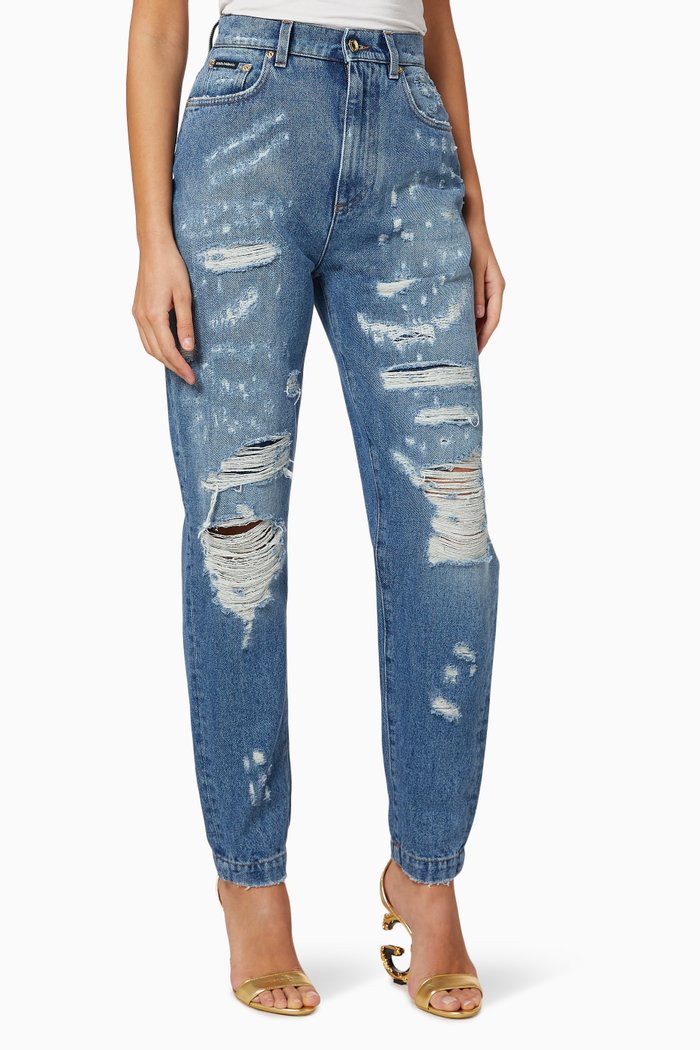

Amber Jeans with Patchwork Jacquard Pockets, Blue