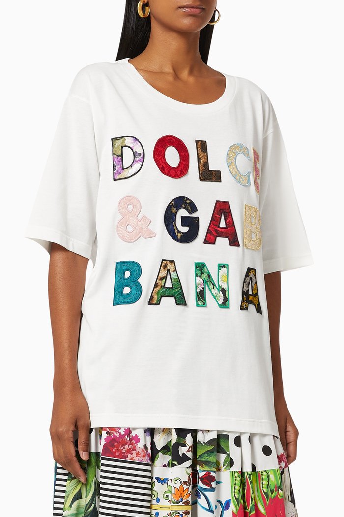 

Oversized T-shirt with Logo Patchwork in Cotton Jersey, White