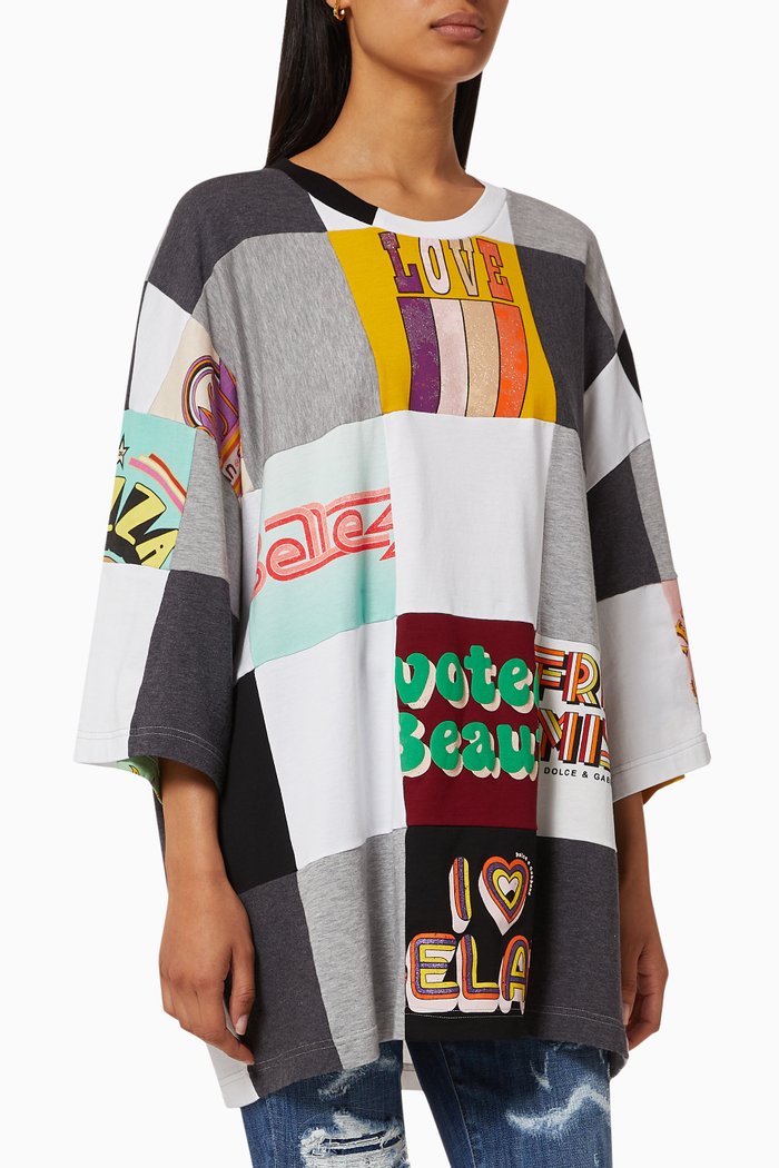

Patchwork Jersey Top in Cotton, Multicolour