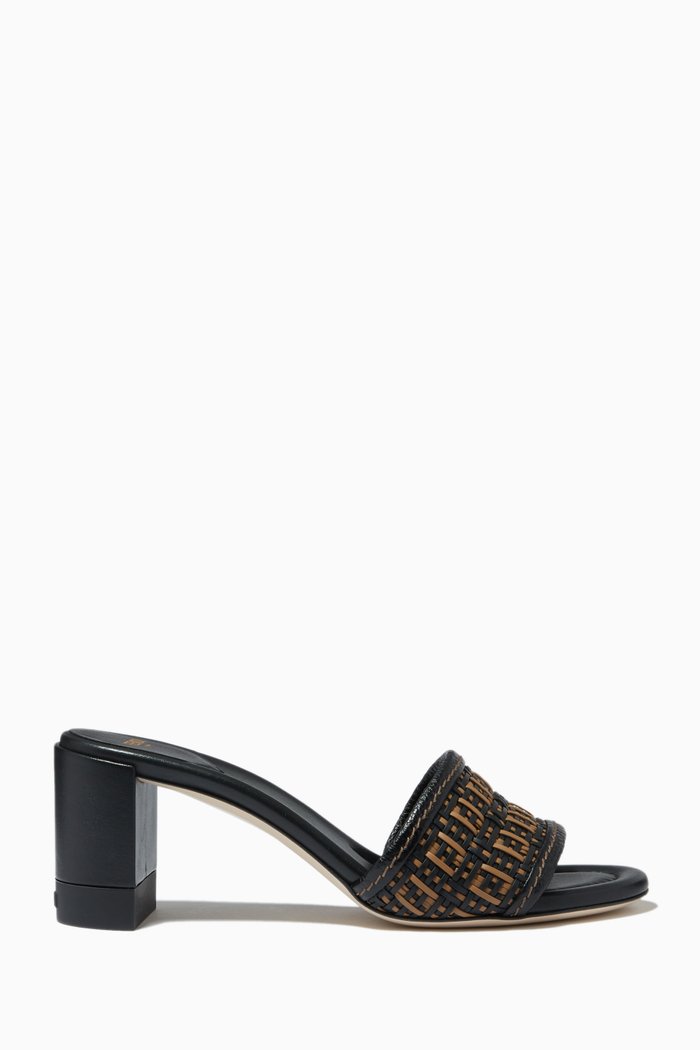 

FF Interlace Mules in Woven Leather, Black