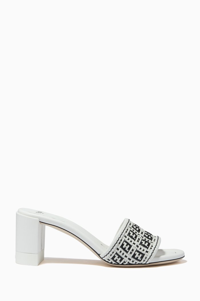 

FF Interlace Mules in Woven Leather, White