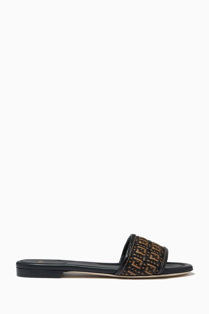 

FF Interlace Slides in Woven Leather, Black