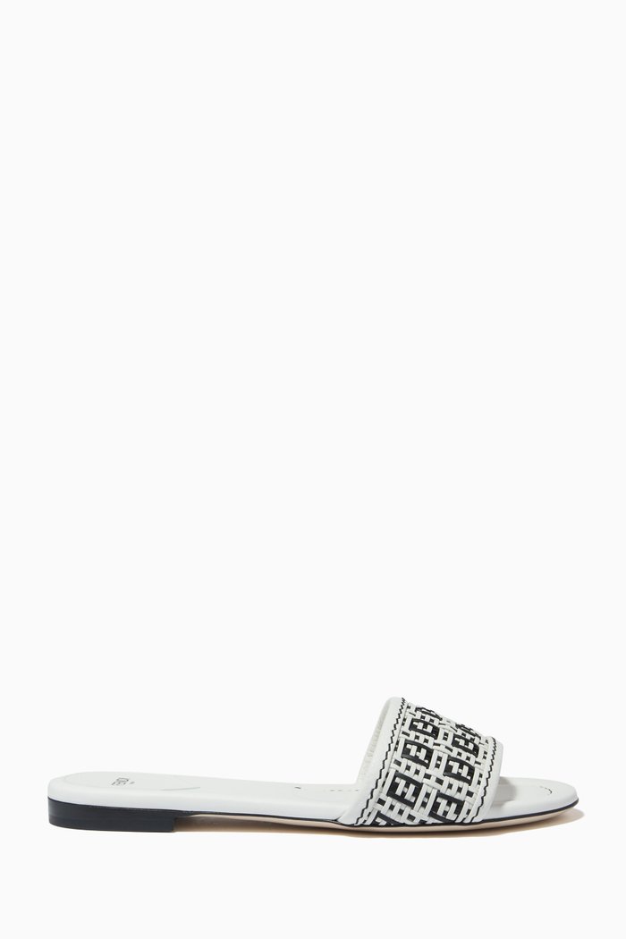 

FF Interlace Slides in Woven Leather, White