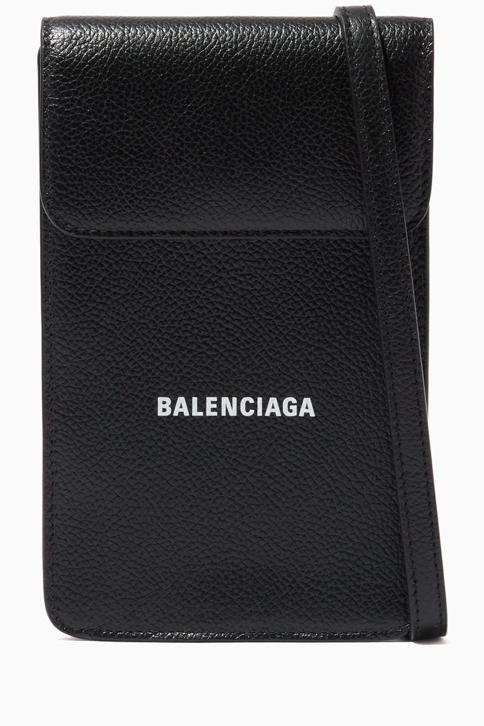 

Cash Phone & Card Holder in Grained Calfskin, Black