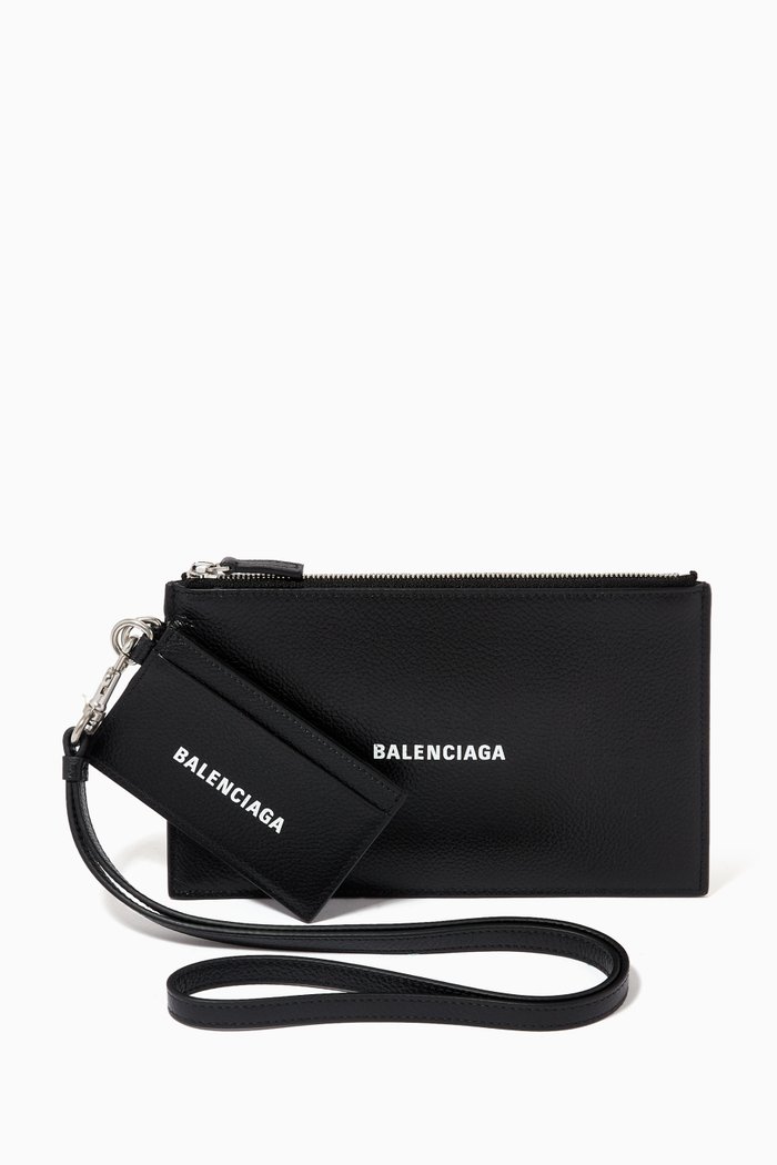 

Cash Pouch with Card Holder in Grained Calfskin, Black