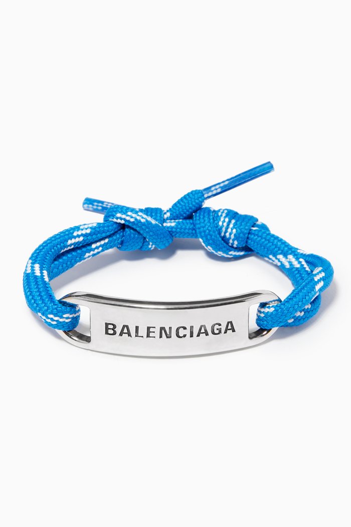 

Plate Bracelet in Polyester-Cotton & Brass, Blue