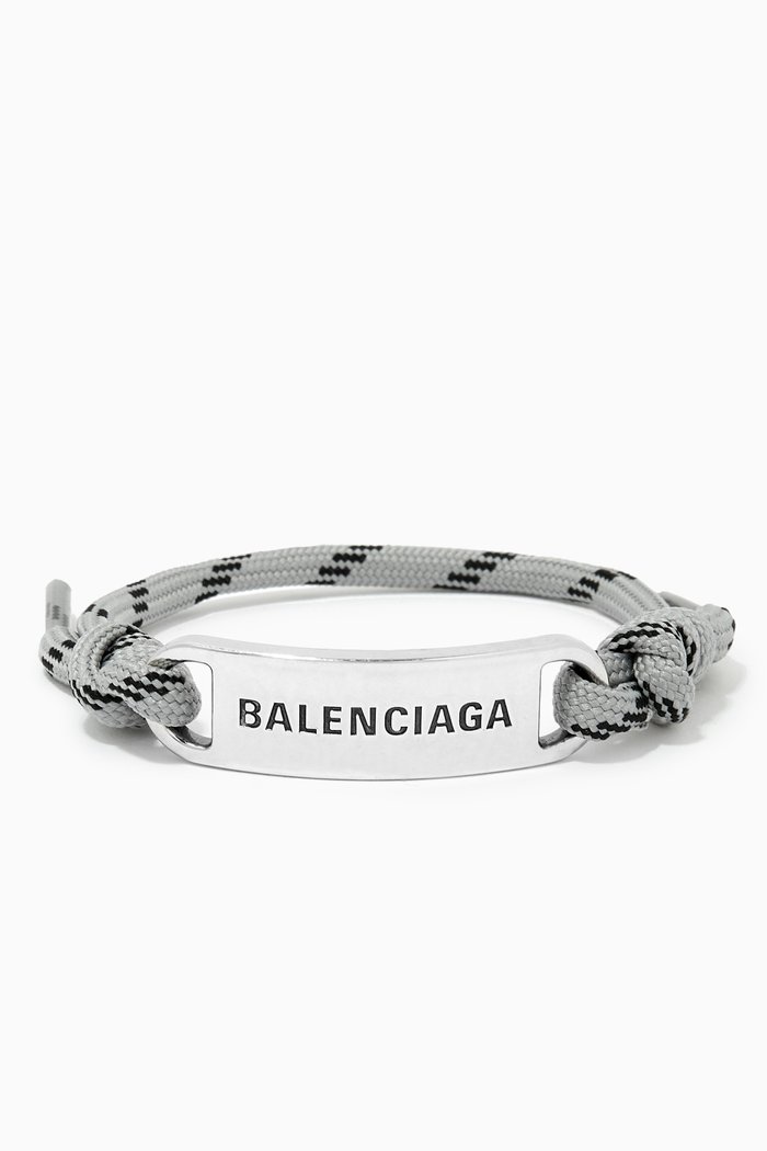 

Plate Bracelet in Polyester-Cotton & Brass, Grey