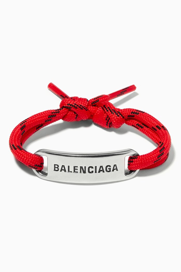 

Plate Bracelet in Polyester-Cotton & Brass, Red