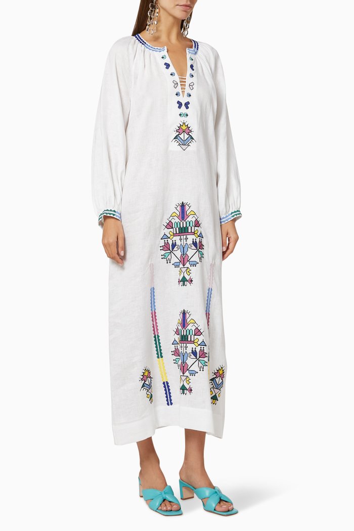 

Kalymnos Embroidered Long Kaftan, White