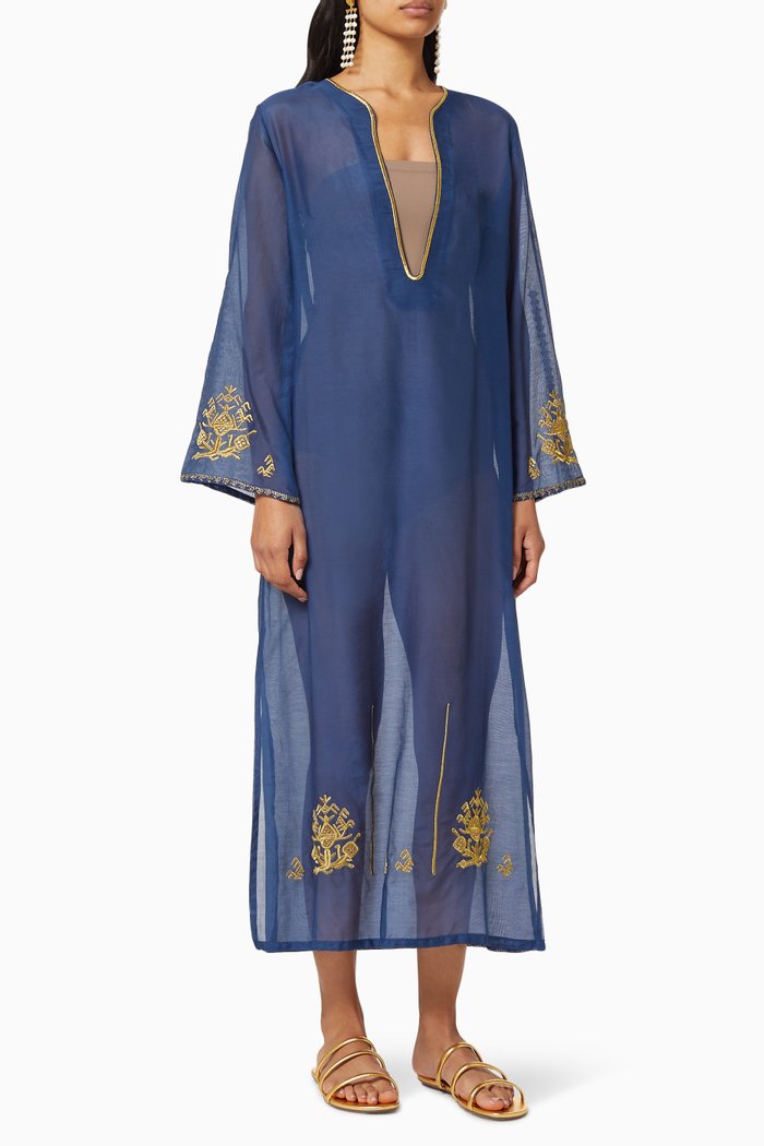 Trikeri Embroidered Long Kaftan, Blue
