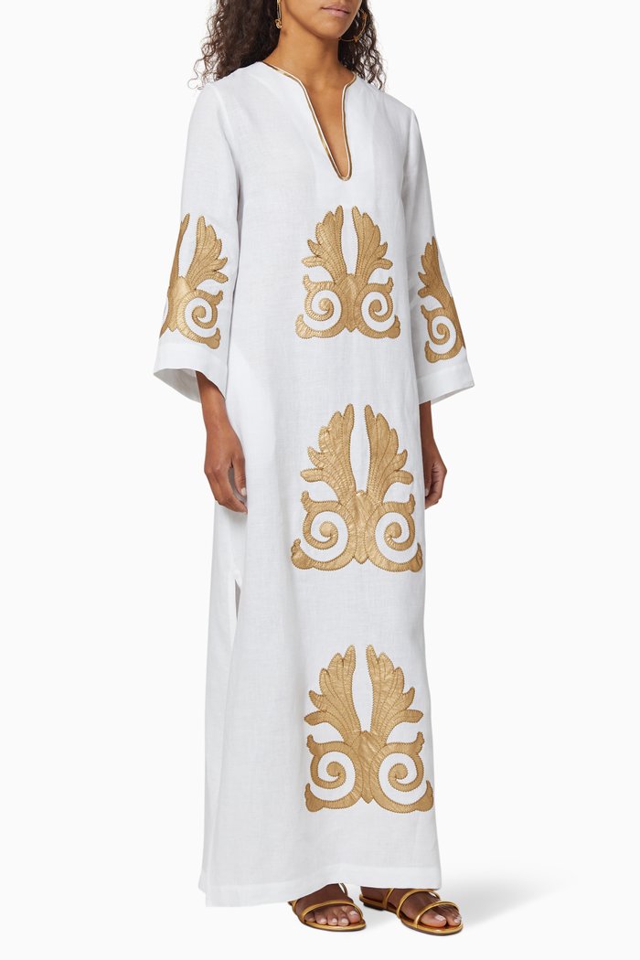 

Akrokeramo Embroidered Long Kaftan, White