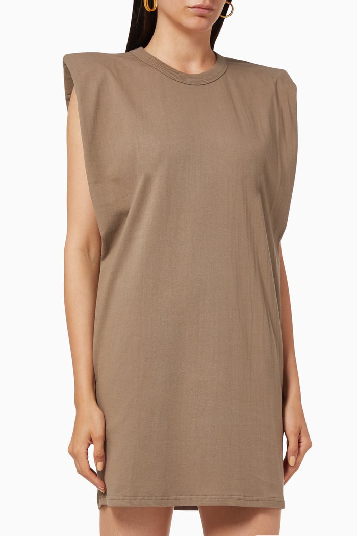

Tina Padded Shoulder Muscle T-shirt Dress, Brown