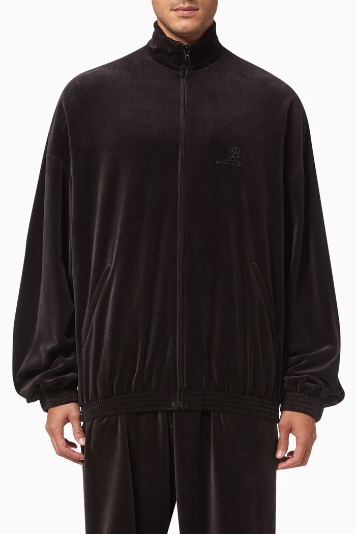 

Tracksuit Jacket in Stretch Cotton Velvet, Black