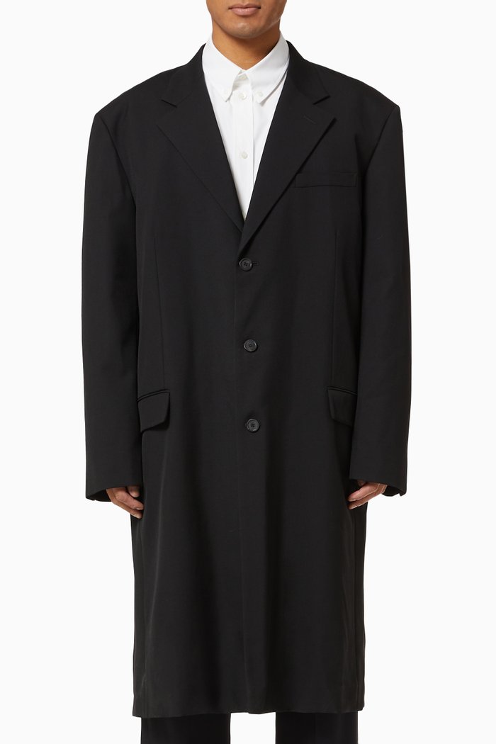 

Hybrid Blazer Coat in Dry Wool Gabardine, Black