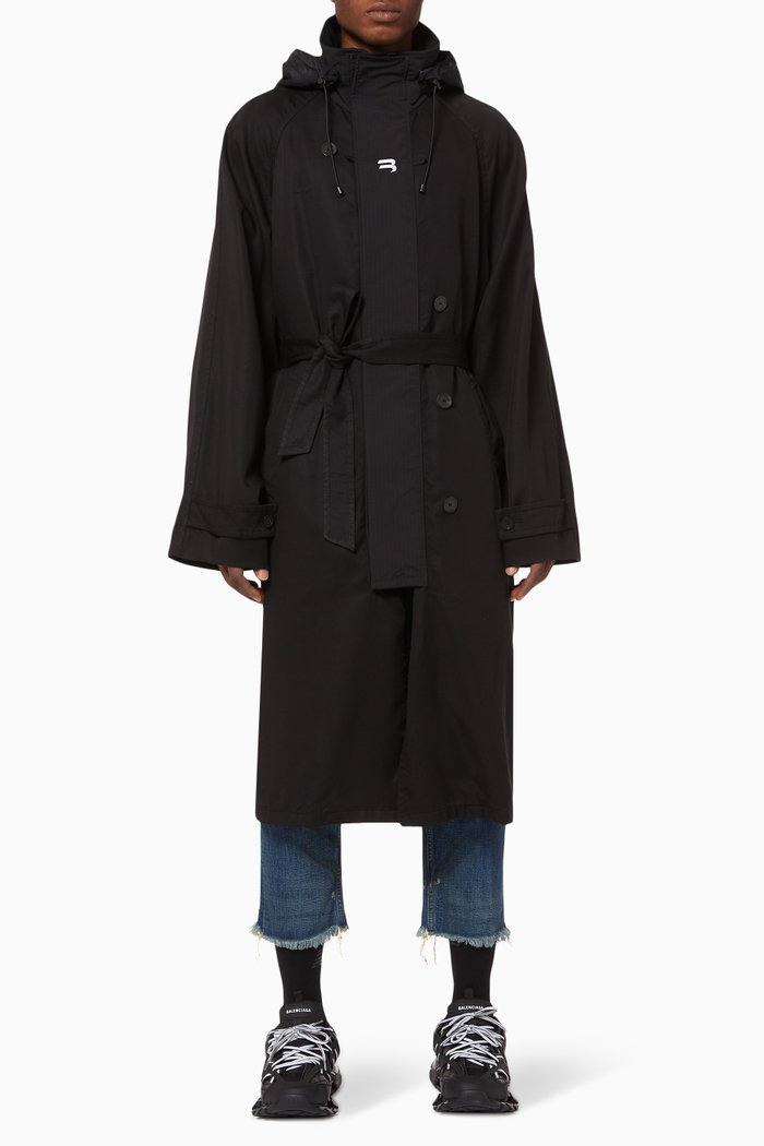 

Hooded Carcoat in Tencel Gabardine, Black