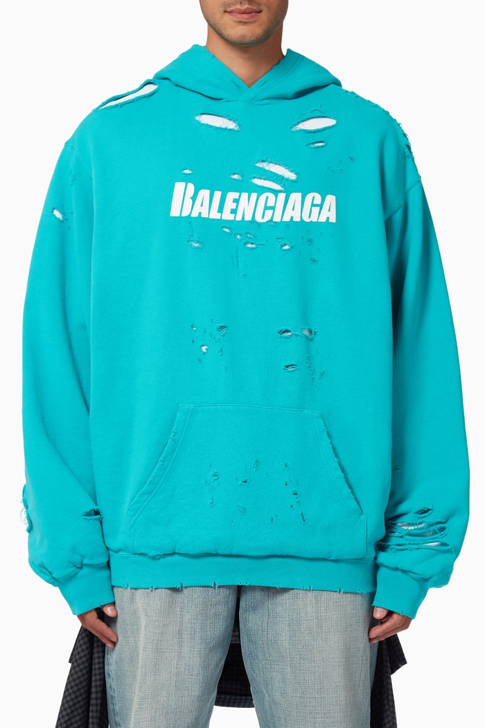 

Caps Destroyed Oversized Hoodie in Organic Medium Fleece, Blue