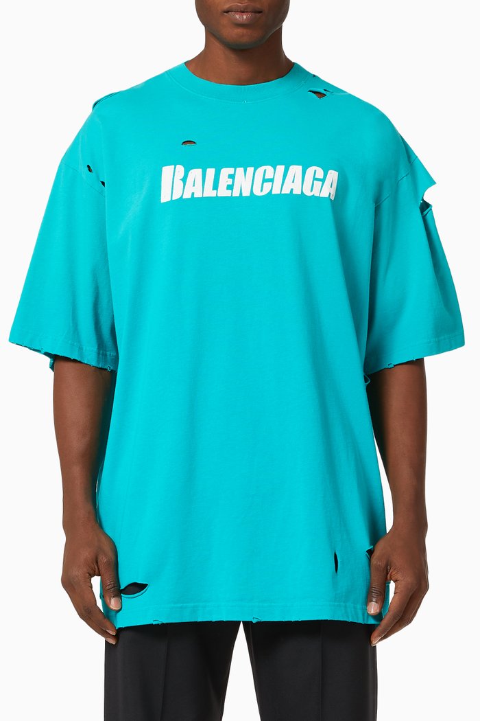 

Caps Destroyed Flatground Large Fit T-shirt in Organic Vintage Jersey, Blue