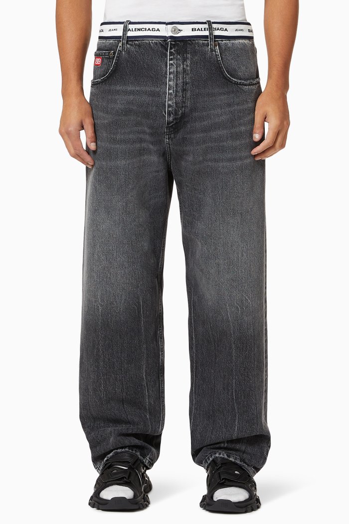 

Logo Waistband Jeans in Organic Japanese Denim, Grey