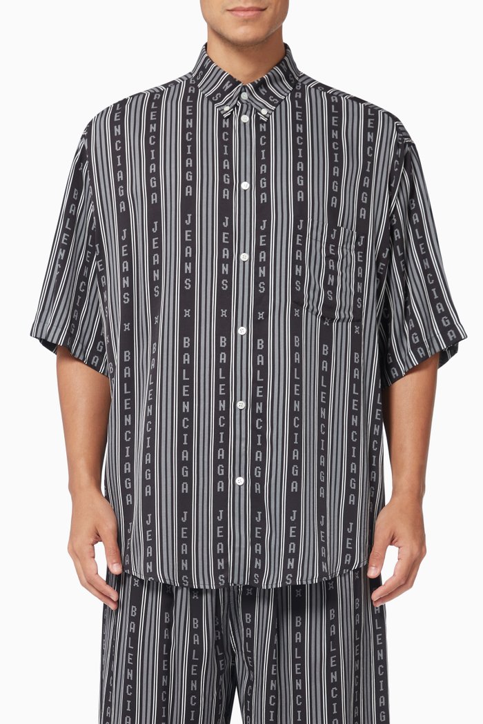 

Large Fit Shirt in Balenciaga Striped Viscose Twill, Black