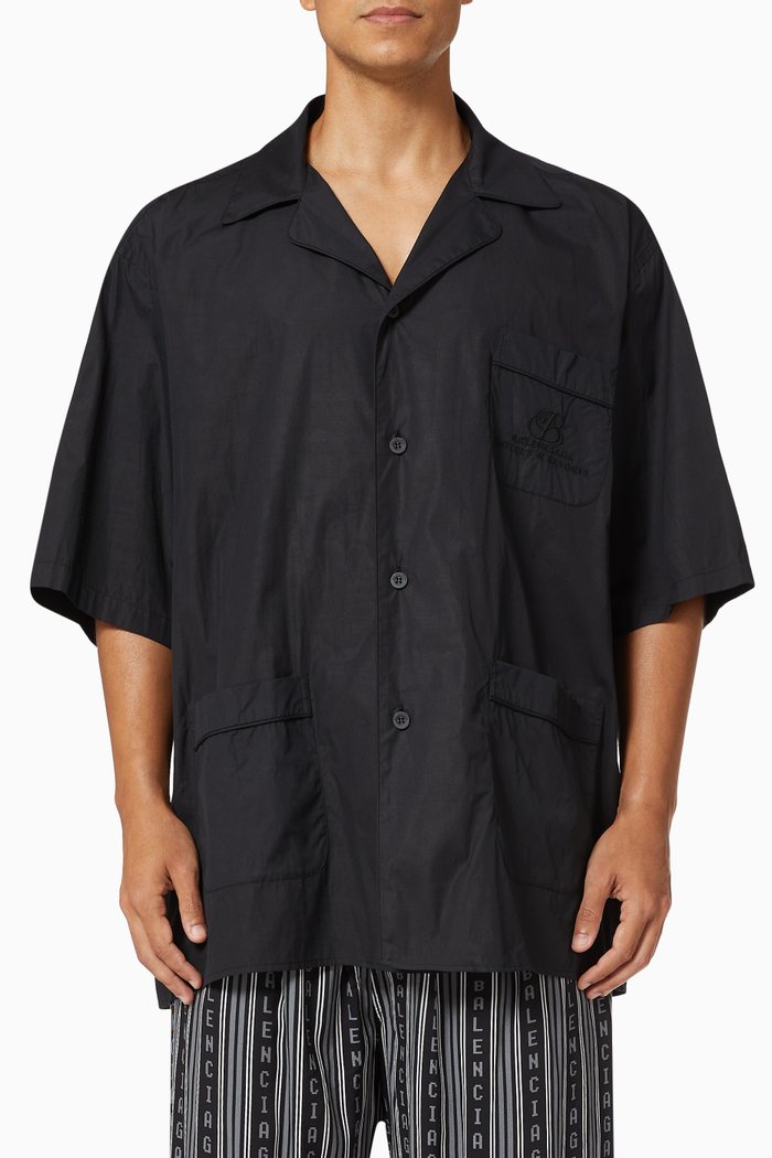 

Pajama Shirt in Cotton Poplin, Black