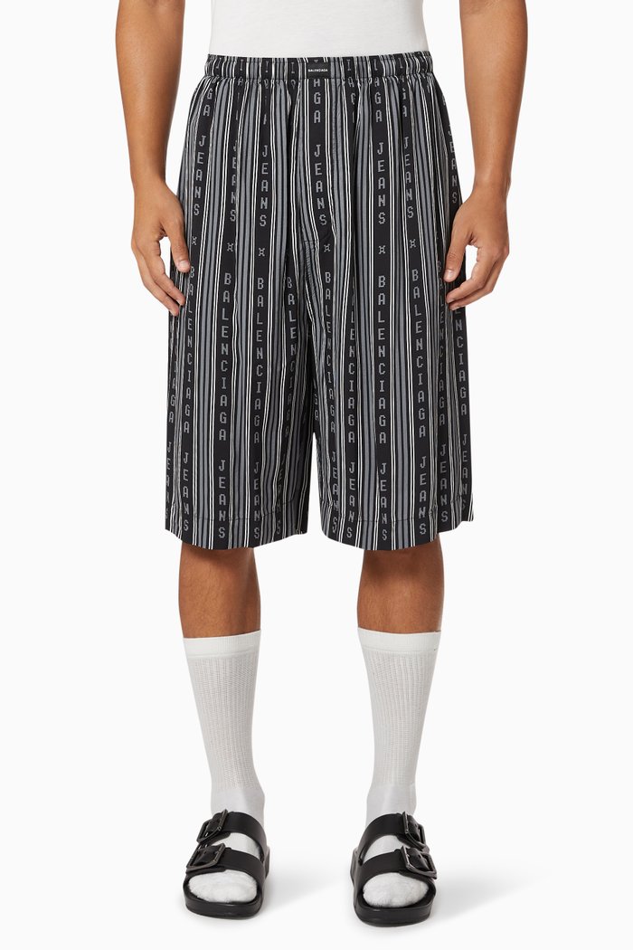 

Pajama Shorts in Striped Viscose Twill, Black