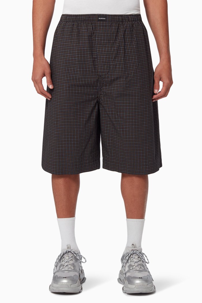 

Pajama Shorts in Checkered Viscose Twill, Blue