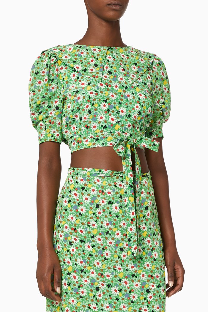 Botanical Marocain Cropped Top, Green