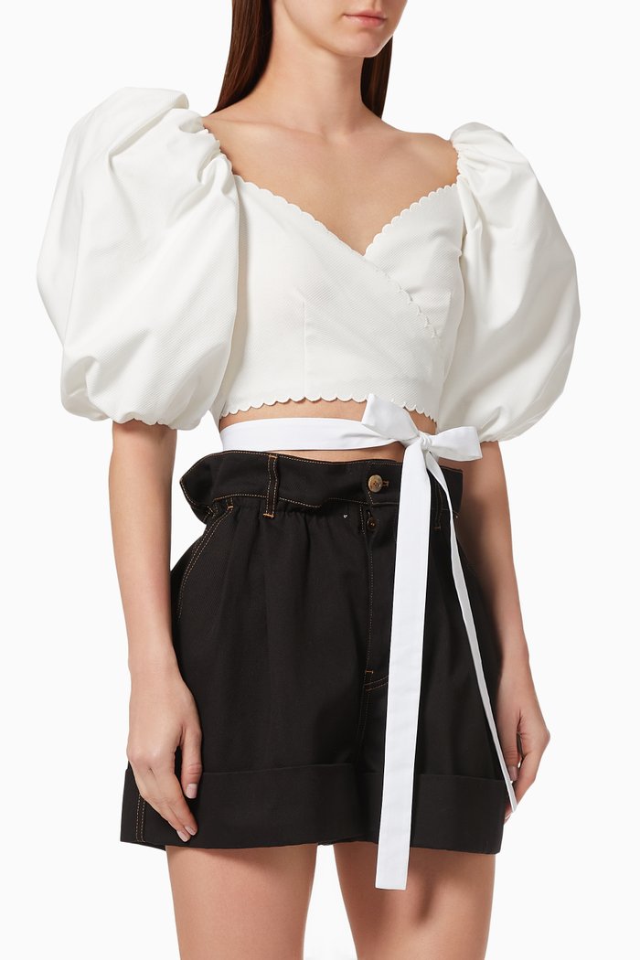 

Textured Cropped Top in Cotton Piqué, White