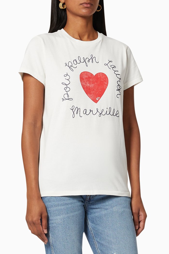 

Heart Logo Cotton T-shirt, Blue