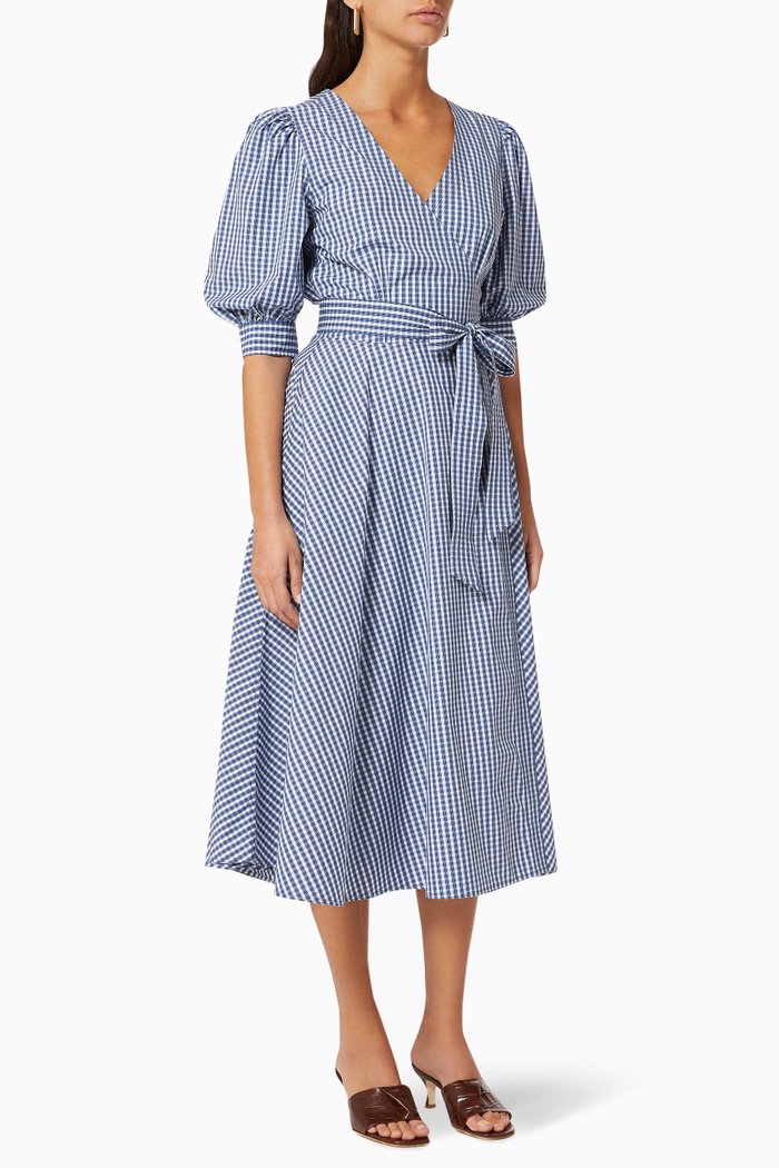 

Gingham Cotton Wrap Dress, Blue