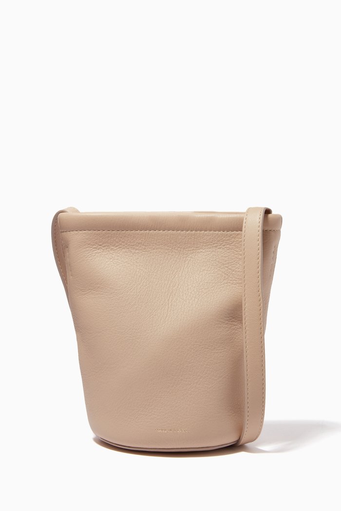 

Mini Zip Bucket Bag in Calf Leather, Neutral