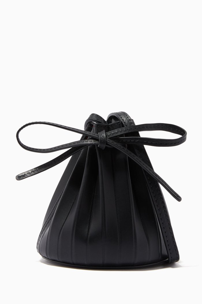 

Baby Pleated Bucket Bag in Leather, Black