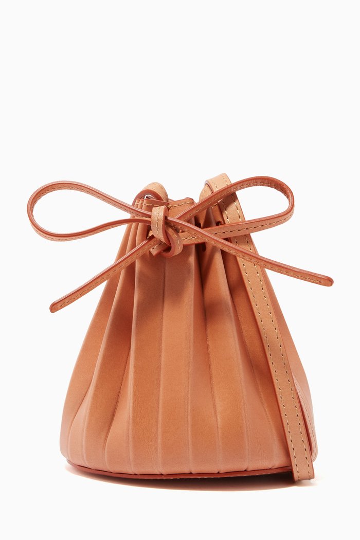 

Baby Pleated Bucket Bag in Leather, Brown