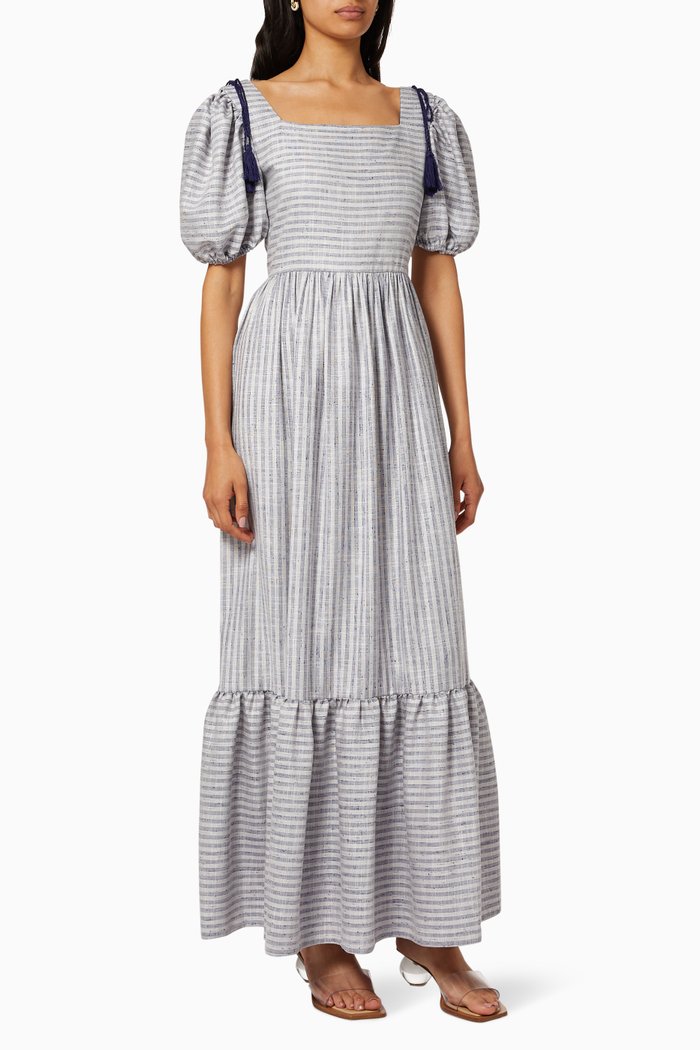

Striped Frill Dress, Blue