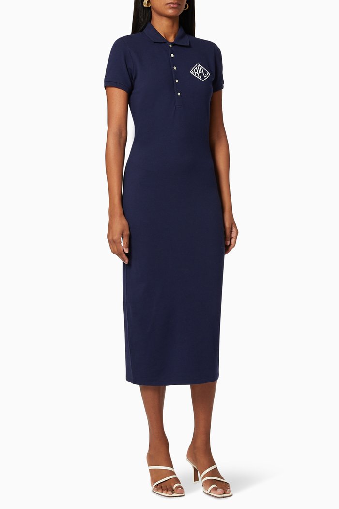 

Cotton Piqué Polo Dress, Blue