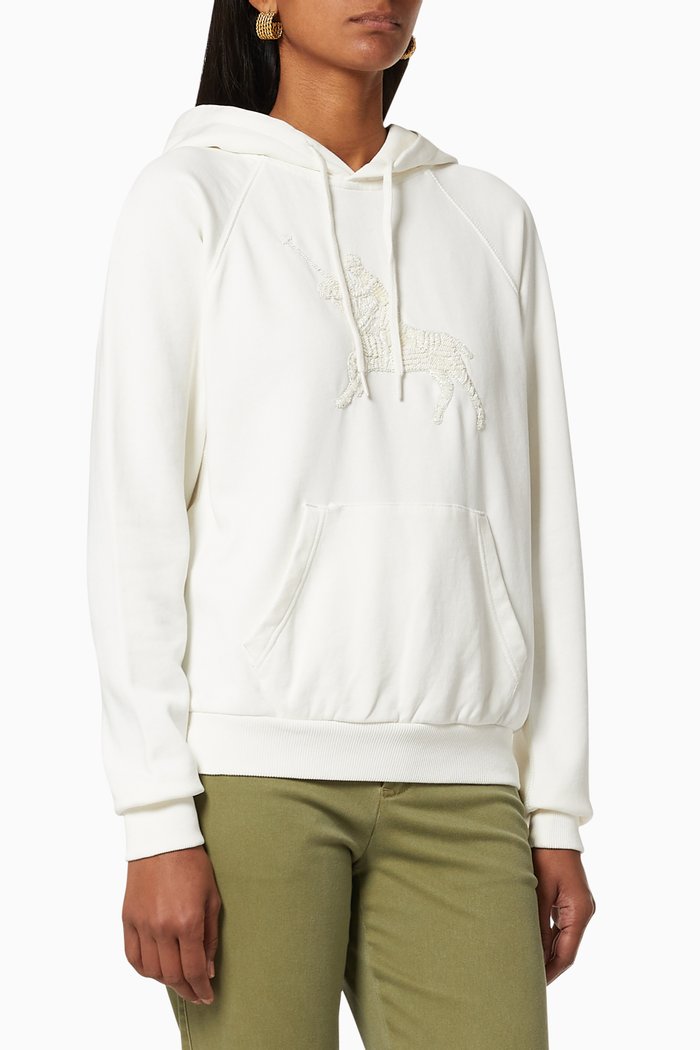 

Beaded Pony Cotton Hoodie, Blue
