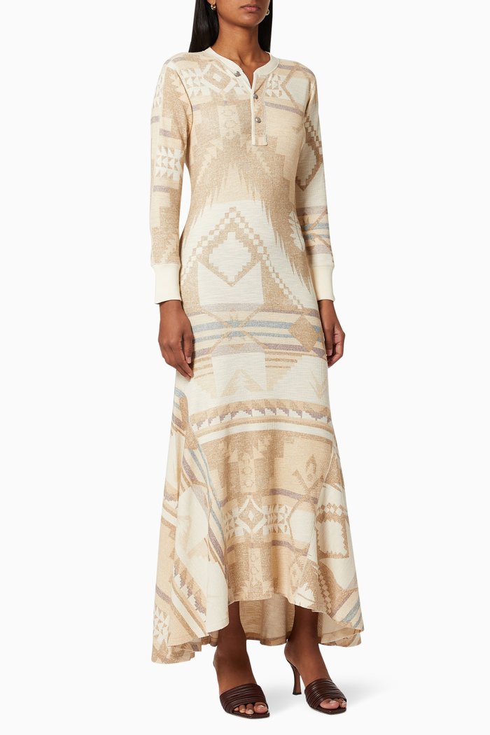 

Southwestern Cotton Henley Dress, Multicolour