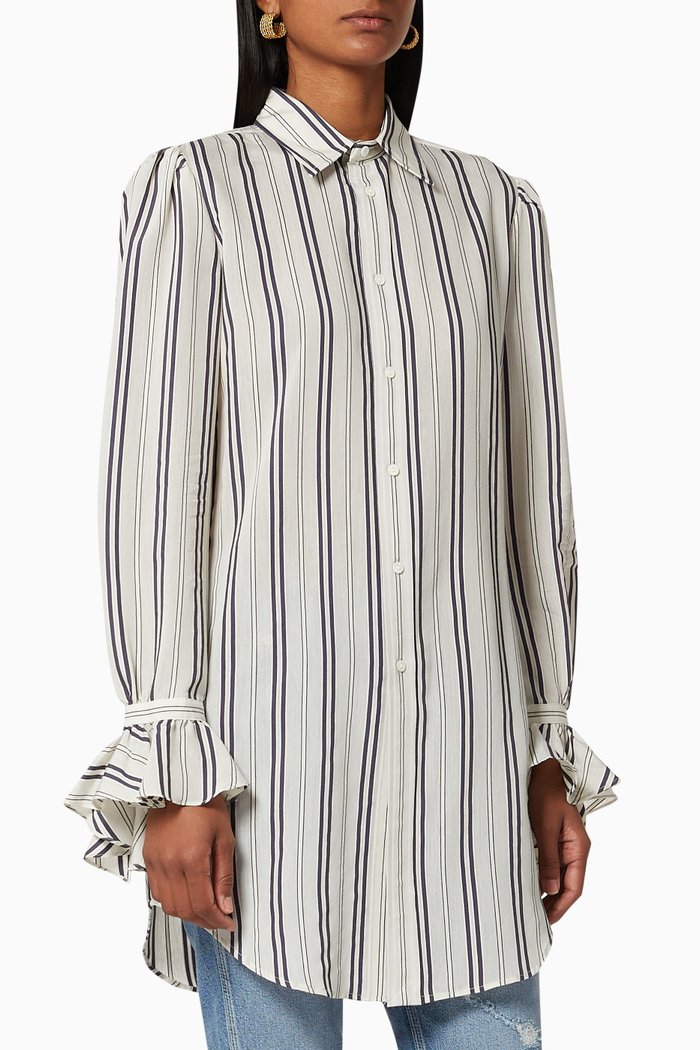 

Striped Stretch Viscose Shirt, Blue