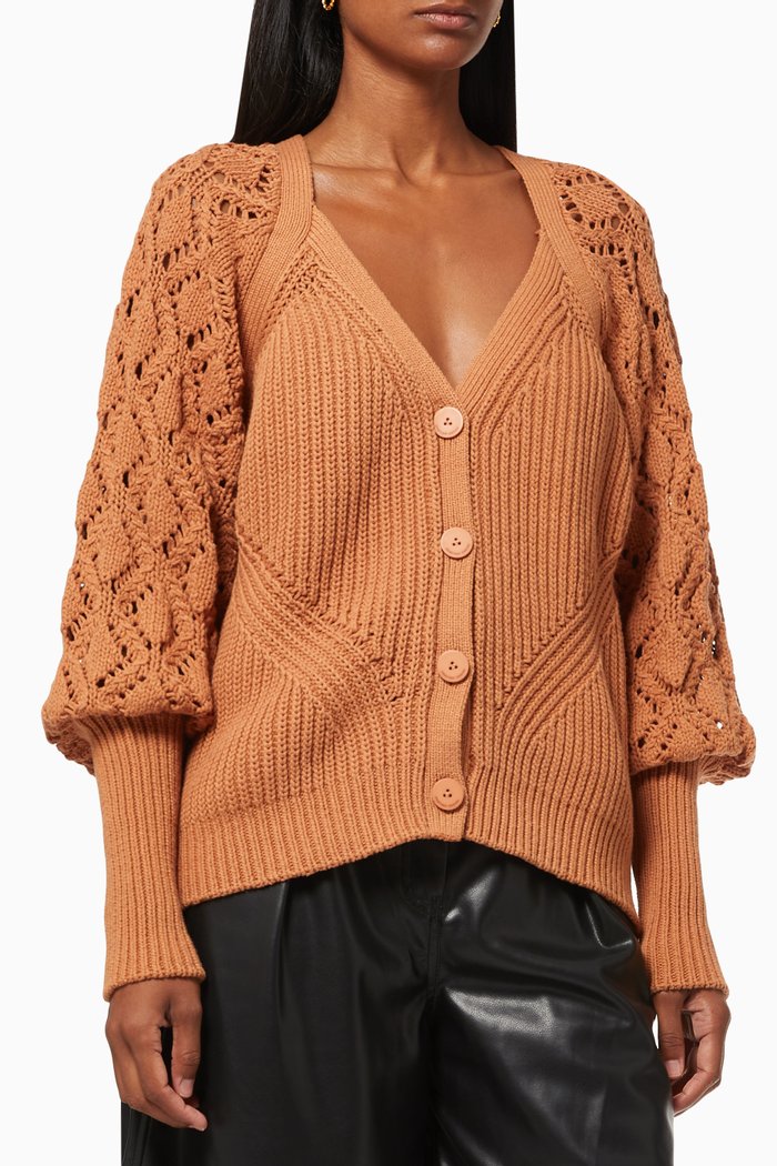 

Adeline Cardigan in Ribbed Knit, Brown