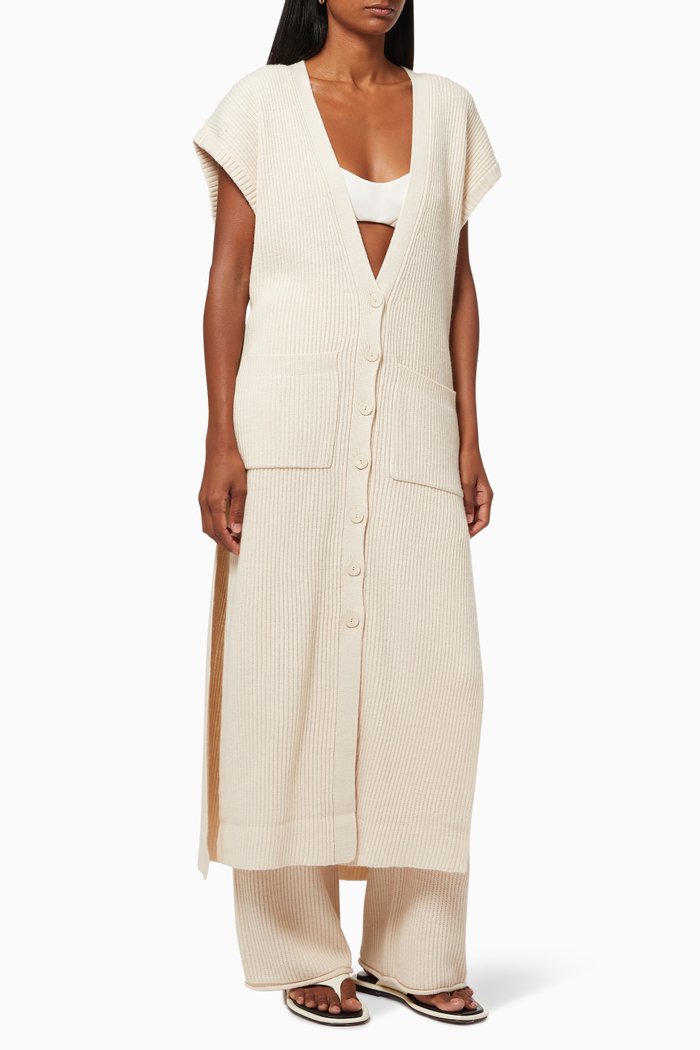 

Selma Long Cardigan in Ribbed Knit, Neutral