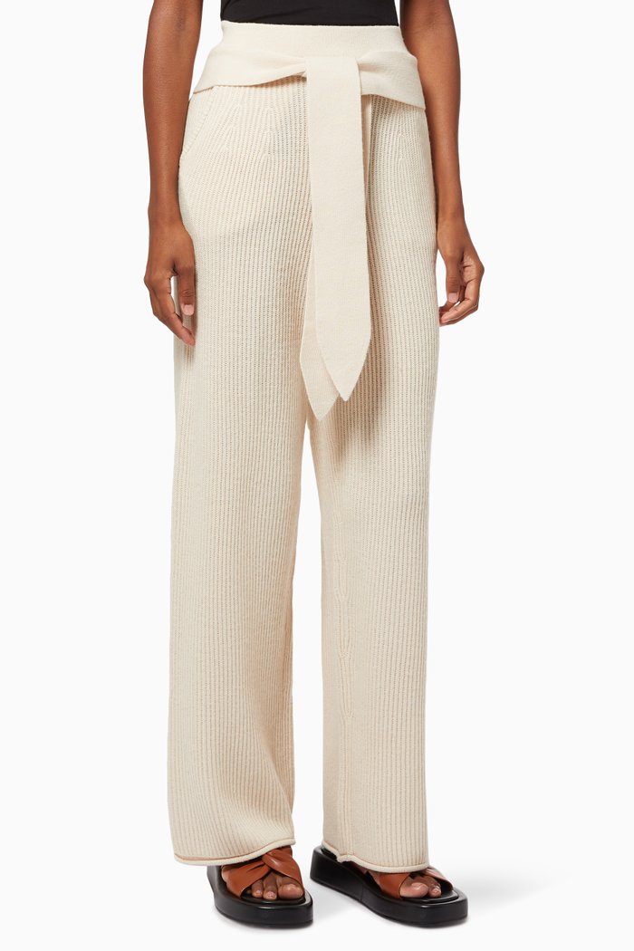 

Tala Belted Pants in Ribbed Knit, Neutral