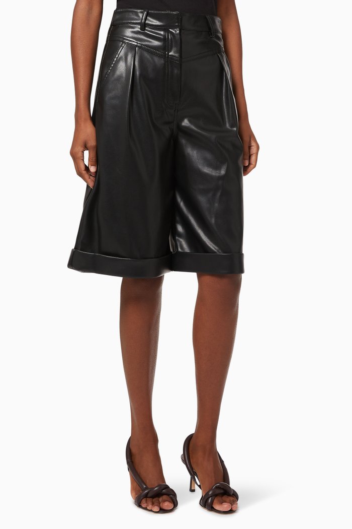 

Veda Cargo Bermuda Shorts in Vegan Leather, Black