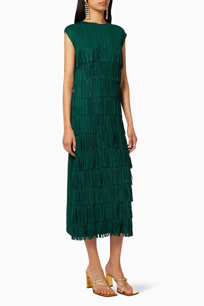 Tiered Fringe Dress, Green