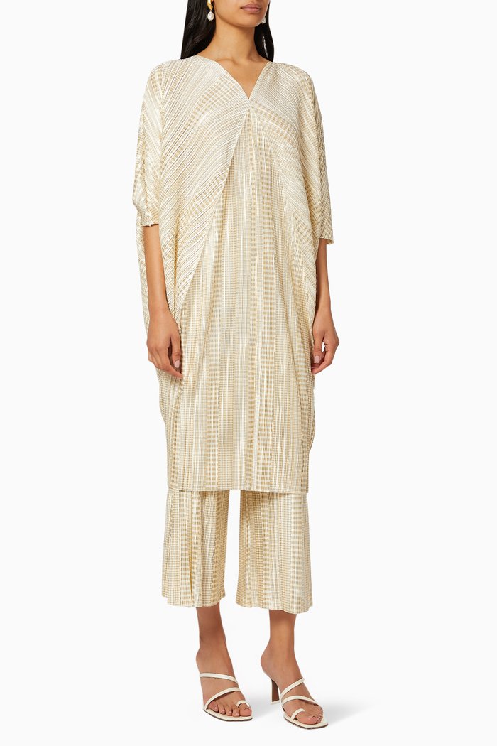 

Cleopatra Pleated Top & Pants Set, Neutral