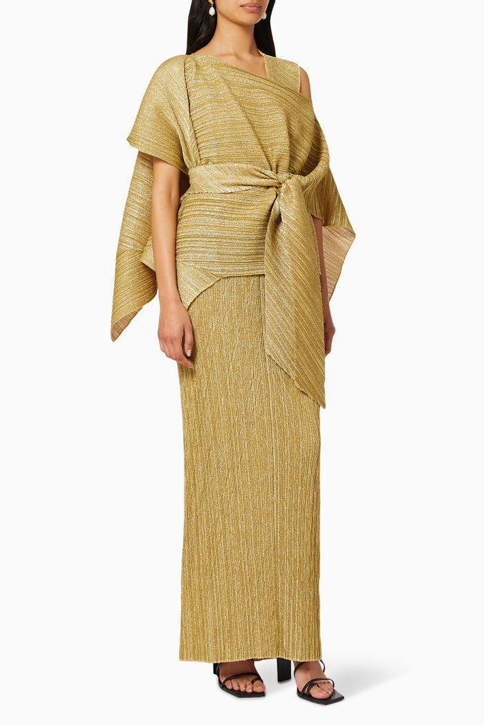 

Kallista Pleated Cape Gown, Gold