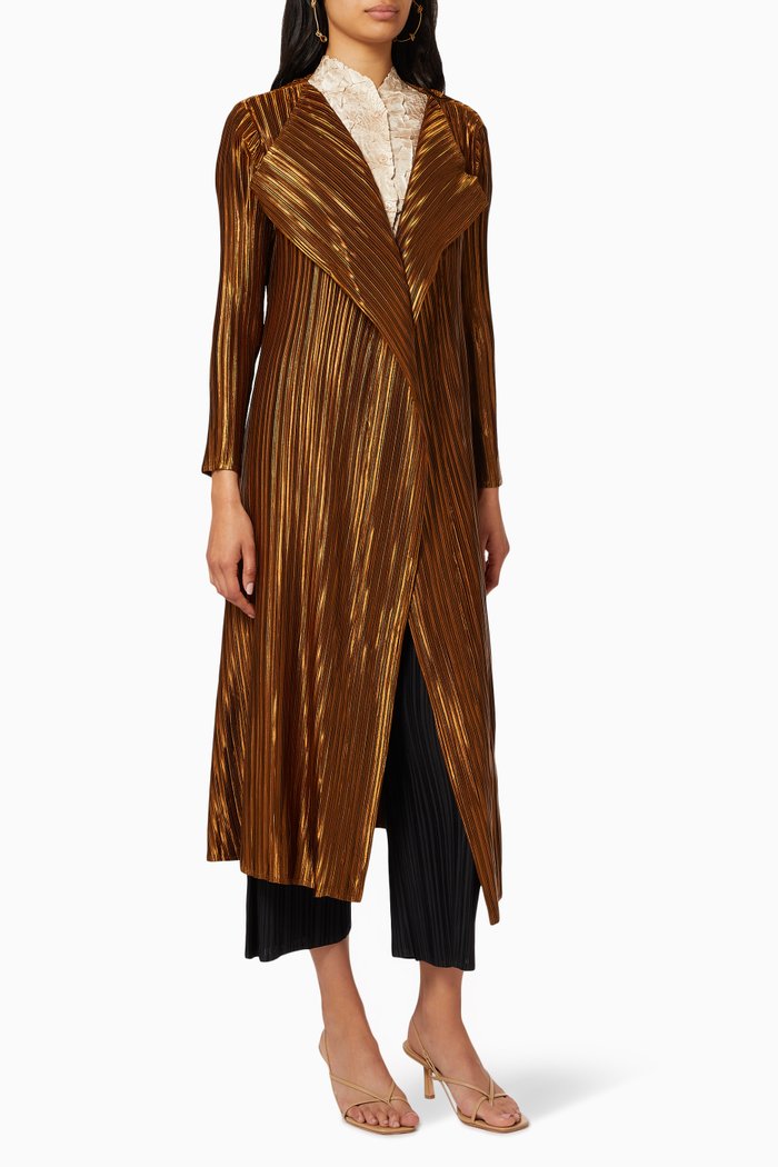 

Long Pleated Satin Coat, Gold
