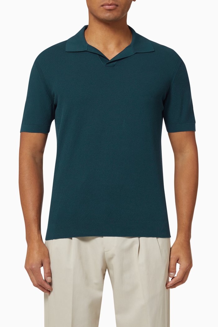 

Cotton Jacquard Knit Polo, Blue