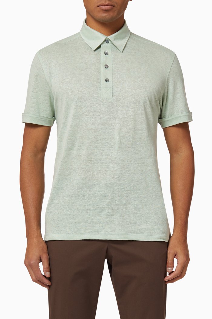 

Linen Short Sleeve Polo, Green
